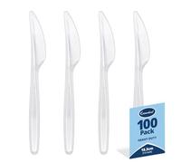 Essential Housewares | 100 Clear Reusable Knife | BPA Free | Heavy Duty Plastic | Birthdays, Parties, Camping, Catering | 18cm Long