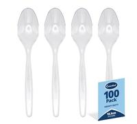 Essential Housewares | 100 Clear Reusable Spoon | BPA Free | Heavy Duty Plastic | Birthdays, Parties, Camping, Catering | 18cm Long