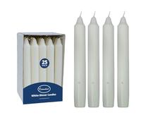Essential Housewares 25 White Candles Long Burning 6-7 Hours Premium Classic Unscented Dinner Candles for Home Decor, Weddings & Events. Pack of 25 Candle Sticks.