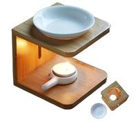 Essential Oil Burner Ceramic Burner with Bamboo Base 5x5x5" Essential Oil Holder with Removable 100ML Bowl & Candle Holder White Tealight Wax Warmer for Spa Yoga Meditation