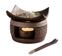 Essential Oil Burner Zen Ceramic Wax Melt Burner Incense Holder with Wooden Tongs and Tealight Holder for Wax Melts, Dried Herbs and Palo Santo, Aromatherapy Stove for Bedtime Calm Meditation(no base)