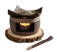 Essential Oil Burner Zen Ceramic Wax Melt Burner Incense Holder with Wooden Tongs and Tealight Holder for Wax Melts, Dried Herbs and Palo Santo, Aromatherapy Stove for Bedtime Calm Meditation