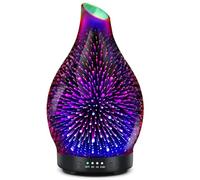 Essential Oil Diffuser 120ML -3D Firework Glass Aromatherapy Diffusers for Essential Oils with 4 Timer Setting Auto Shut-Off Silent Operation 7 Colors Lights Changing for Room, Office, Yoga