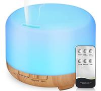 Essential Oil Diffuser 450ml, Electric Remote Control Aroma Ultrasonic Aromatherapy Fragrant Oil Vaporizer Humidifier, Purifies The Air, Timer and Waterless Auto-Off, 7 Light Colors (Light Brown)