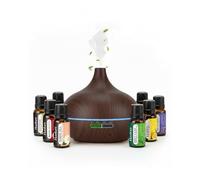 Essential Oil Diffuser & 8 Premium Oils 500ml - Nest & Nibble Ultrasonic Cool Mist Aroma Therapy Diffuser & Air Humidifier Gift w/Remote & 7 LED Lights for Home, Bedroom, Spa & Wellness - Dark Wood
