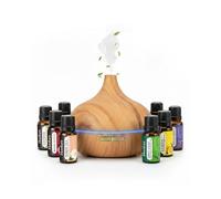 Essential Oil Diffuser & 8 Premium Oils 500ml - Nest & Nibble Ultrasonic Cool Mist Aroma Therapy Diffuser & Air Humidifier Gift w/Remote & 7 LED Lights for Home, Bedroom, Spa & Wellness - Light Wood