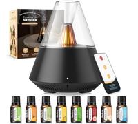 Essential Oil Diffuser Aromatherapy Diffuser with 8x10ml Essential Oils Air Fresh Aroma Scent Humidifier Diffuser with Waterless Auto-Off and LED Candle Light for Home,Bedroom,Office,Yoga Black