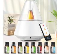 Essential Oil Diffuser Aromatherapy Diffuser with 8x10ml Essential Oils Air Fresh Aroma Scent Humidifier Diffuser with Waterless Auto-Off and LED Candle Light for Home,Bedroom,Office,Yoga White