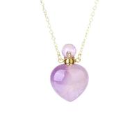 Essential Oil Diffuser Aromatherapy Necklace For Men Women Healing Crystal Necklace Natural Gemstone Square Perfume Bottle Pendant Chain Energy Jewelry Gifts Amethyst-Heart