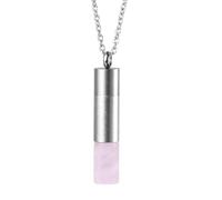 Essential Oil Diffuser Aromatherapy Stone Pendant Necklace for Unisex, Healing Crystal Column Gemstone Chain for Women Men Gifts Rose Quartz Necklace
