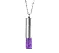 Essential Oil Diffuser Aromatherapy Stone Pendant Necklace for Unisex, Healing Crystal Column Gemstone Chain for Women Men Gifts Amethyst Necklace