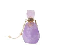 Essential Oil Diffuser Crystal Amethyst Pendant Necklace for Women Girls Gemstone Pendulum Perfume Bottle Pendant with 18K Gold Plated Long Chain 27" Cut
