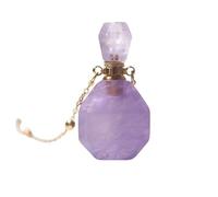 Essential Oil Diffuser Crystal Amethyst Pendant Necklace for Women Girls Gemstone Pendulum Perfume Bottle Pendant with 18K Gold Plated Long Chain 27" Wide Cut