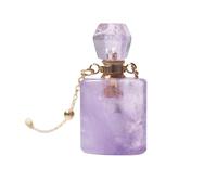 Essential Oil Diffuser Crystal Amethyst Pendant Necklace for Women Girls Gemstone Pendulum Perfume Bottle Pendant with 18K Gold Plated Long Chain 27" Sauqre