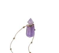 Essential Oil Diffuser Crystal Amethyst Pendant Necklace for Women Girls Gemstone Pendulum Perfume Bottle Pendant with 18K Gold Plated Long Chain 27" Pendulum