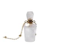 Essential Oil Diffuser Crystal Clear Quartz Pendant Necklace for Women Girls Gemstone Pendulum Perfume Bottle with 18K Gold Plated Long Chain 27" Bottle Pendant