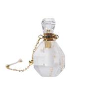 Essential Oil Diffuser Crystal Clear Quartz Pendant Necklace for Women Girls Gemstone Pendulum Perfume Bottle with 18K Gold Plated Long Chain 27" Wide Cut Pendant