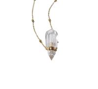 Essential Oil Diffuser Crystal Clear Quartz Pendant Necklace for Women Girls Gemstone Pendulum Perfume Bottle with 18K Gold Plated Long Chain 27" Pendulum Pendant