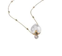 Essential Oil Diffuser Crystal Clear Quartz Pendant Necklace for Women Girls Gemstone Pendulum Perfume Bottle with 18K Gold Plated Long Chain 27" Heart Pendant
