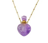 Essential Oil Diffuser Crystal Heart Pendant Necklace for Women Girls Gemstone Pendulum Perfume Bottle Pendant with 18K Gold Plated Long Chain 27" Amethyst Necklace