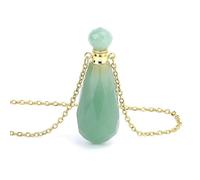 Essential Oil Diffuser Crystal Necklace for Women Men|Baseball Bat Charm with Golden Chain Gemstone Bead Meditation Energy Charm Amulet Choker Jewelry Gifts Green Aventurine