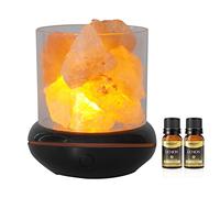 Essential Oil Diffuser, Natural Himalayan Salt Rock Lamp with Dimmer Switch, Aromatherapy Night Lamp with Diffuser, Desktop Led Lights with Air Purification Function(with two essential oil) (black)