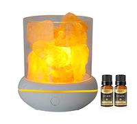 Essential Oil Diffuser, Natural Himalayan Salt Rock Lamp with Dimmer Switch, Aromatherapy Night Lamp with Diffuser, Desktop Led Lights with Air Purification Function(with two essential oil) (white)