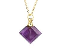 Essential Oil Diffuser Necklace Natural Stone Perfume Bottle Pendant Gemstone Crystal Perfume Bottle Square Pointed Reiki Chakra Jewelry Gifts Amethyst Gold Color