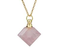 Essential Oil Diffuser Necklace Natural Stone Perfume Bottle Pendant Gemstone Crystal Perfume Bottle Square Pointed Reiki Chakra Jewelry Gifts Rose Quartz-Gold