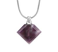 Essential Oil Diffuser Necklace Natural Stone Perfume Bottle Pendant Gemstone Crystal Perfume Bottle Square Pointed Reiki Chakra Jewelry Gifts Amethyst Silver Color