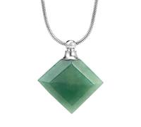 Essential Oil Diffuser Necklace Natural Stone Perfume Bottle Pendant Gemstone Crystal Perfume Bottle Square Pointed Reiki Chakra Jewelry Gifts Aventurine-Silver