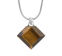 Essential Oil Diffuser Necklace Natural Stone Perfume Bottle Pendant Gemstone Crystal Perfume Bottle Square Pointed Reiki Chakra Jewelry Gifts Tiger Eye Stone Silver