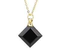 Essential Oil Diffuser Necklace Natural Stone Perfume Bottle Pendant Gemstone Crystal Perfume Bottle Square Pointed Reiki Chakra Jewelry Gifts Black Onyx G