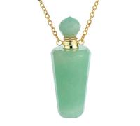 Essential Oil Diffuser Perfume Pendant Necklace for Women Men|Hexagonal Bottle Charm with Golden Chain Gemstone Bead Charm Amulet Choker Jewelry Gifts Green Aventurine