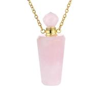 Essential Oil Diffuser Perfume Pendant Necklace for Women Men|Hexagonal Bottle Charm with Golden Chain Gemstone Bead Charm Amulet Choker Jewelry Gifts Rose Quartz