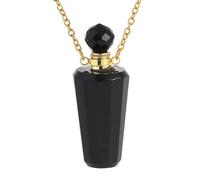 Essential Oil Diffuser Perfume Pendant Necklace for Women Men|Hexagonal Bottle Charm with Golden Chain Gemstone Bead Charm Amulet Choker Jewelry Gifts Obsidian
