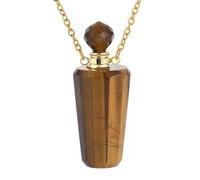 Essential Oil Diffuser Perfume Pendant Necklace for Women Men|Hexagonal Bottle Charm with Golden Chain Gemstone Bead Charm Amulet Choker Jewelry Gifts Tiger Eye