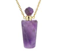 Essential Oil Diffuser Perfume Pendant Necklace for Women Men|Hexagonal Bottle Charm with Golden Chain Gemstone Bead Charm Amulet Choker Jewelry Gifts Amethyst