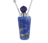 Essential Oil Diffuser Perfume Pendant Necklace for Women Men|Hexagonal Bottle Charm with Silver Chain Gemstone Bead Charm Amulet Choker Jewelry Gifts Lapis