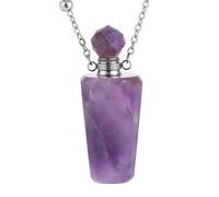 Essential Oil Diffuser Perfume Pendant Necklace for Women Men|Hexagonal Bottle Charm with Silver Chain Gemstone Bead Charm Amulet Choker Jewelry Gifts Amethyst