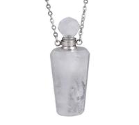 Essential Oil Diffuser Perfume Pendant Necklace for Women Men|Hexagonal Bottle Charm with Silver Chain Gemstone Bead Charm Amulet Choker Jewelry Gifts White Crystal