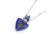 Essential Oil Diffuser Perfume Pendant Necklace for Women Men|Triangle Bottle Charm with Golden Chain Gemstone Bead Charm Amulet Choker Jewelry Gifts Lapis