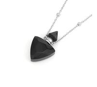 Essential Oil Diffuser Perfume Pendant Necklace for Women Men|Triangle Bottle Charm with Silver Chain Gemstone Bead Charm Amulet Choker Jewelry Gifts Obsidian