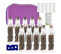 Essential Oil Roller Bottle EVA Carrying Travel Case and 10pcs Essential Oil Gemstone Roller Ball Bottles Frosted Glass Inside 10ml Healing Crystal Chips