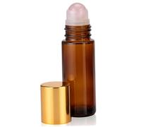 Essential Oil Roller Bottles, 50ml Rose Quartz Roller Bottle, Refillable Roll On Bottles with Natural Crystal Head for Travel, Perfume and Lip Gloss