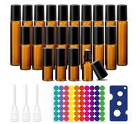 Essential Oil Roller Glass Bottles: 22PCS Perfume Making Kit 3/5/10ml,Amber Empty Bottles With Stainless Roll,Comes With Bottle Opener, Label,Dropper,For Cosmetics,Aromatherapy Massage