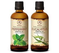Essential Oil Set - 2x100ml - Peppermint & Eucalyptus Essential Oil - Aromatherapy Oils for Diffusers and Aromalamps - Home Fragrance Oils - Skin & Hair Care - Candle Making Oils