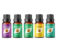 Essential Oil Set for Cleaning | Lavender, Peppermint, Tea Tree, Eucalyptus & Lemon 5 x 10ml | for Diffusers for Home, Aromatherapy, Gift for Him/Her, Candle Making, Soaps, Wax Melts