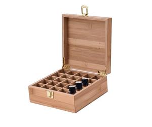 Essential Oil Storage Box - 25 Bottles Aromatherapy Organiser | 18 x 18 x 8 cm Easy to Carry Storage Organiser Box | Wooden Oil Case Holder to Protect Your Oils from Harmful Sunlight