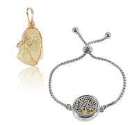 Essential Oils Diffuser Bracelet Stainless Steel Aromatherapy Life of Tree Yellow Refill Pads Perfume Bangle Irregular Citrine Crystal Wire Wrap Pendant Necklace for Gift